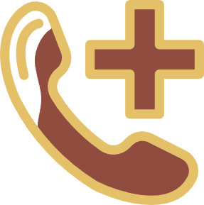 A brown phone handset icon with a gold outline, next to a brown plus sign outlined in gold, suggests adding a contact or making a new call—perfect for reaching Grand Junction Health Care or connecting for affordable health care services.