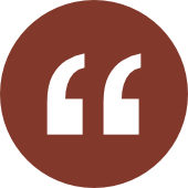 White quotation mark symbol inside a solid brown circular background, representing Montrose Health Care and excellence in healthcare services.