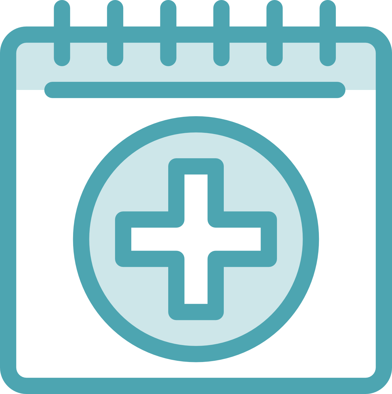 A stylized calendar icon with a large medical cross in the center suggests a Montrose Health Care or health-related appointment. The design uses shades of blue, reflecting healthcare professionalism.