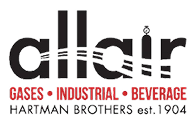 Logo for All Air Hartman Brothers, established 1904. Features the words all air in large black letters with stylized air vent graphics, and GASES • INDUSTRIAL • BEVERAGE • HEALTHCARE in red below.
