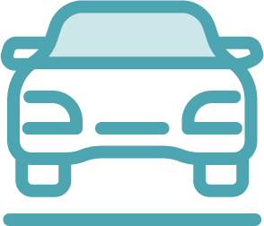 Simple blue line drawing of a car viewed from the front, showing headlights, windshield, and bumper—perfect for illustrating Montrose Health Care’s commitment to accessible and reliable healthcare services.