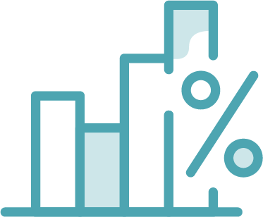 Blue outlined bar graph with three vertical bars of varying heights and a large percentage symbol (%) overlapping the chart, representing Grand Junction Health Care data or health care statistics.