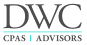 Logo with large gray letters DWC above a teal line, and gray text below reading CPAS | ADVISORS, representing trusted expertise in Healthcare and financial guidance.