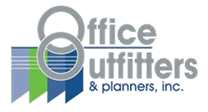Logo for Office Outfitters & Planners, Inc. featuring stylized text and overlapping circular and rectangular shapes in gray, blue, and green—ideal for Grand Junction Health Care or other healthcare organizations seeking a modern look.