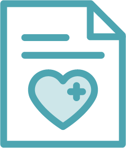 Icon of a document with two lines of text and a heart symbol featuring a medical cross inside, representing health care or medical records. The blue outline design reflects Montrose Health Care’s commitment to well-being.