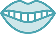 A simple illustration of a smiling mouth with several missing teeth, outlined in blue, representing the need for affordable health care.