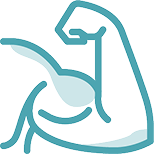 Simple blue line drawing of a flexed human arm showing a prominent bicep muscle, symbolizing strength and fitness—an ideal representation for promoting affordable health care or wellness at Montrose Health Care.