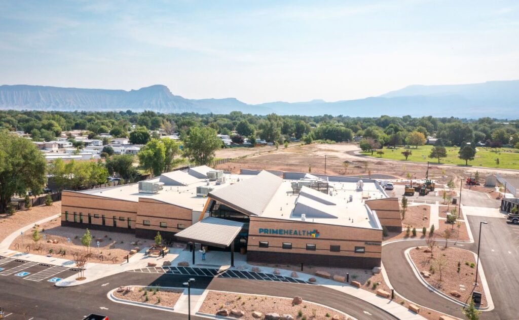 aerial view of primehealth plus new main health and dental clinic in grand junction, colorado